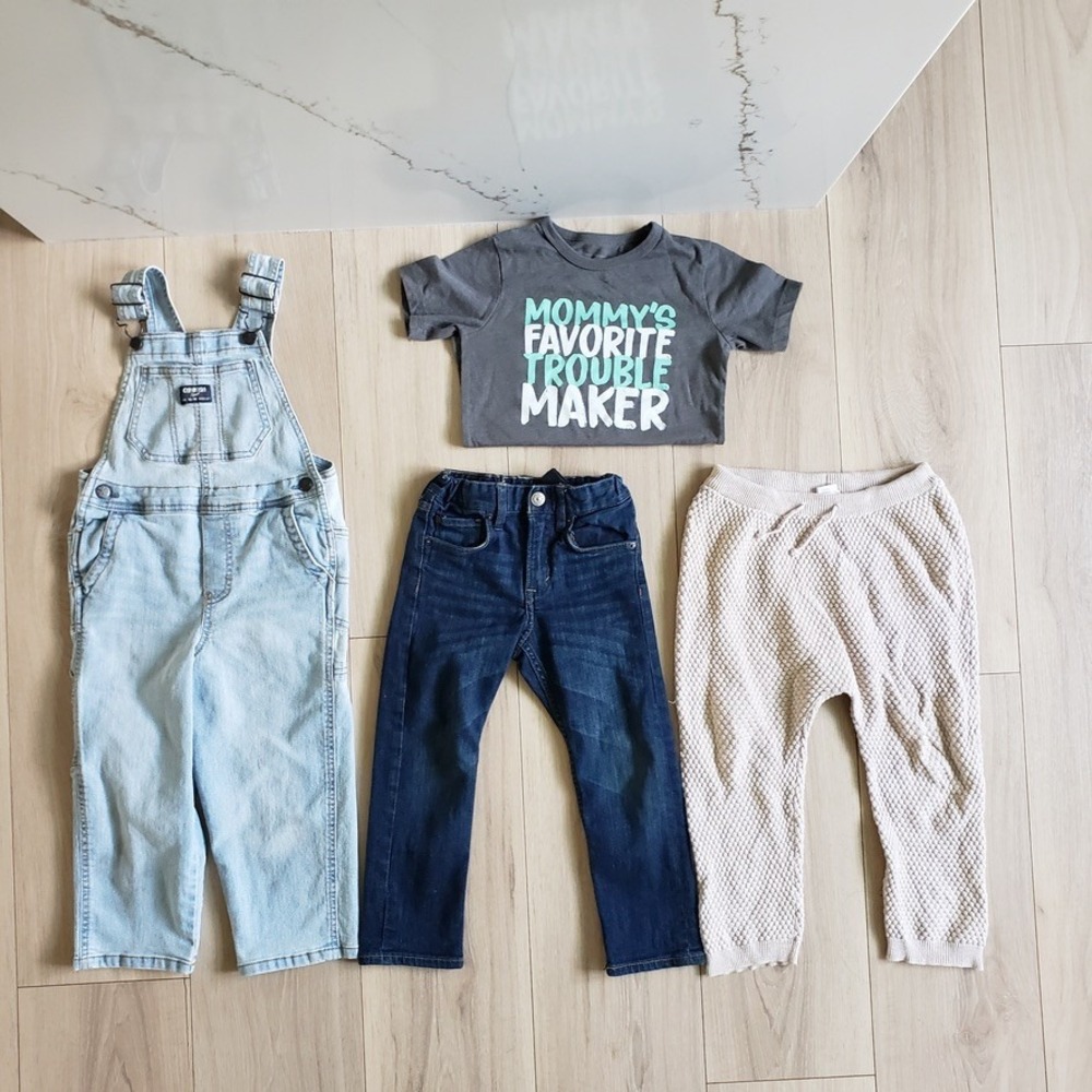 Neutral Clothing Lot Unisex 4T OshKosh H&M Denim Overalls Jeans Beige Knit Pants